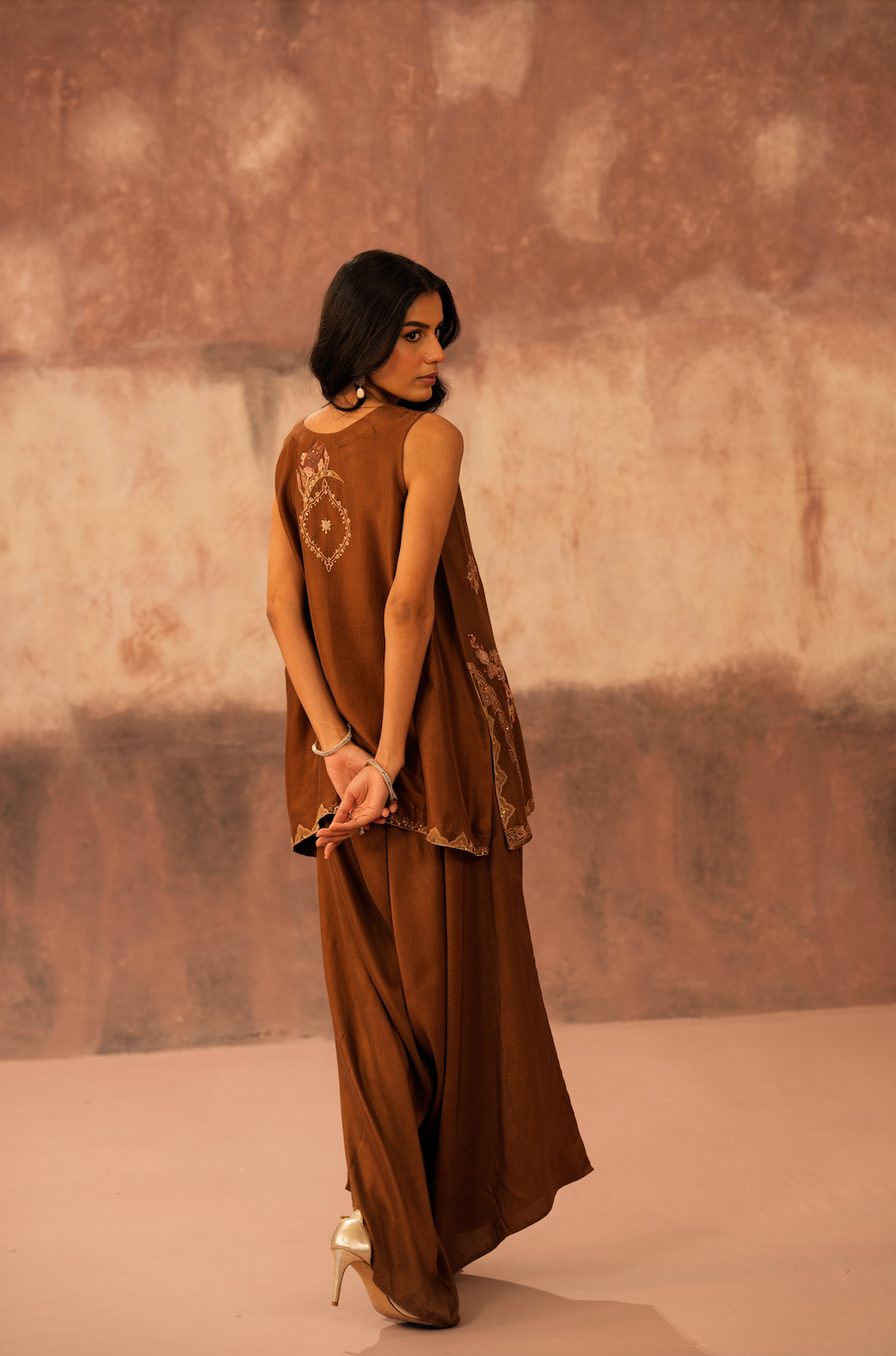 Mocha Embroidered Kurta Set