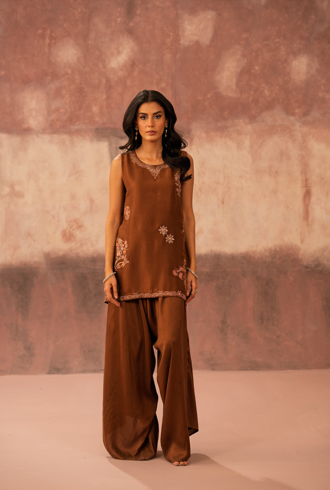 Mocha Embroidered Kurta Set