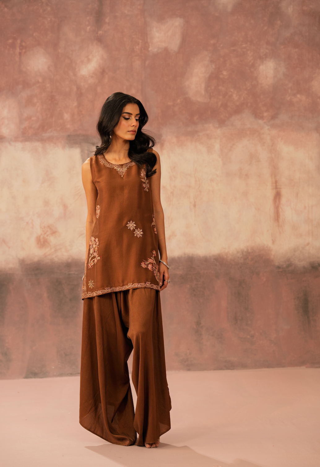 Mocha Embroidered Kurta Set