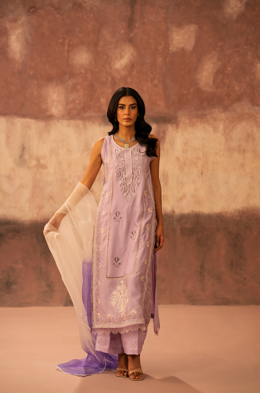 Lavender Embroidered Kurta Set